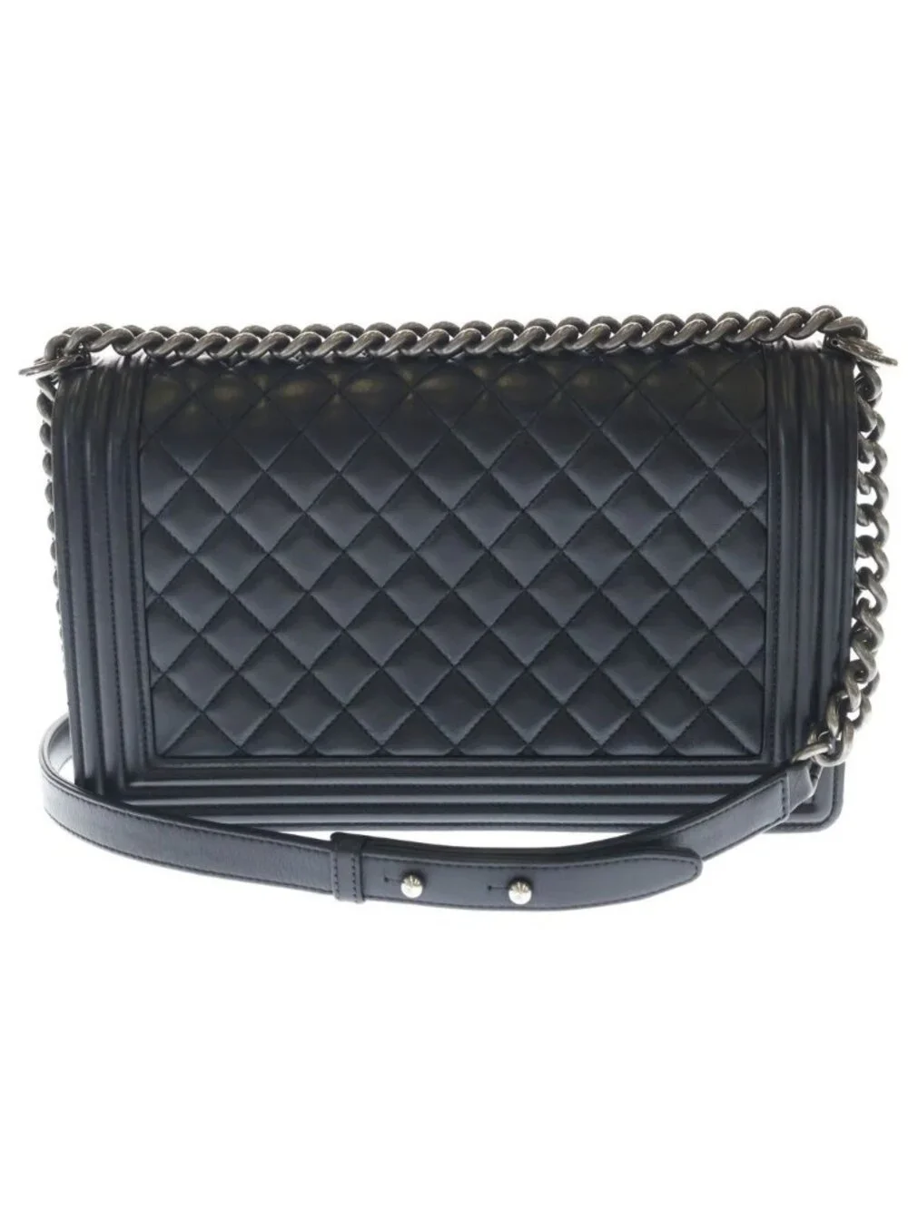 Chanel Boy Chain Shoulder Bag Black Lambskin Silver